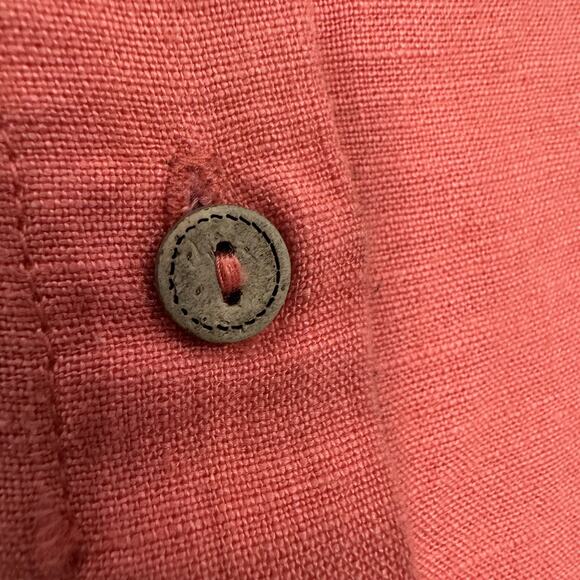 Sundance 100% Linen Shirt Button Up Collared Short Sleeve Coral Women’s Large - Picture 7 of 13